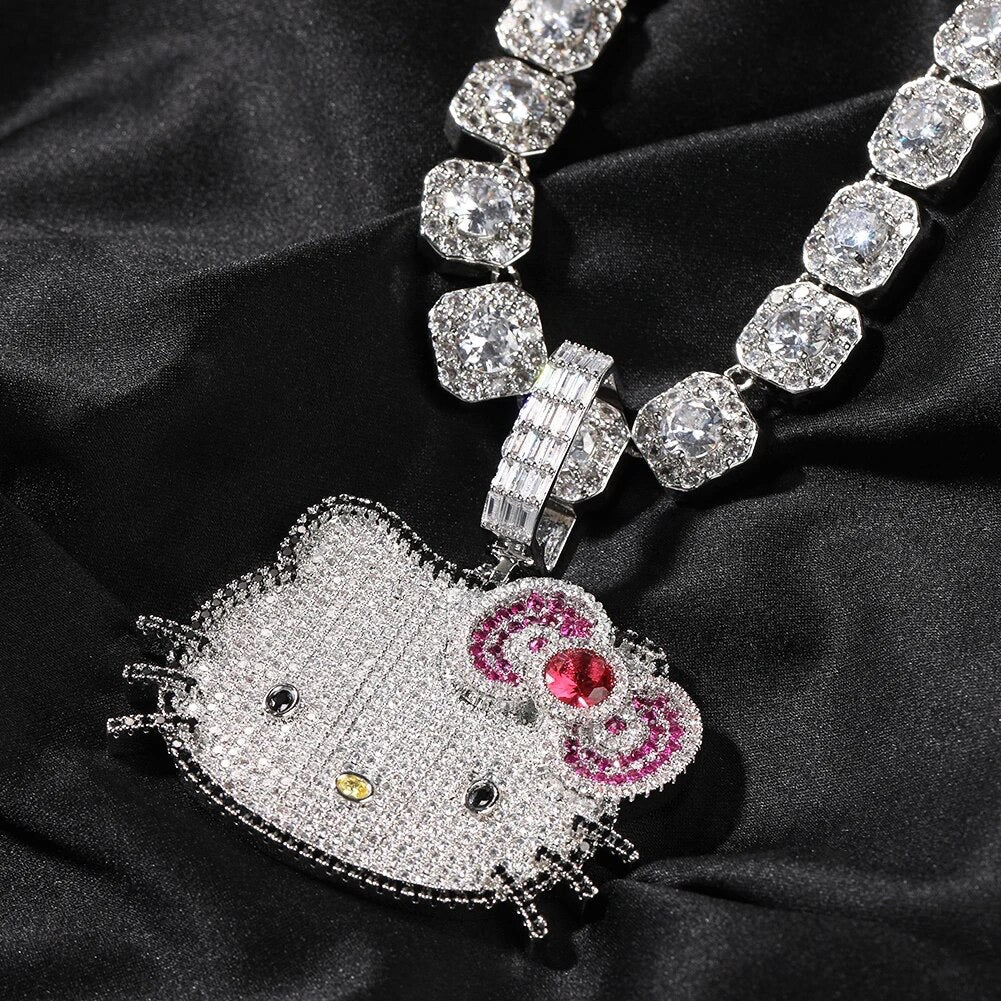 Iced out hello kitty cheap pendant