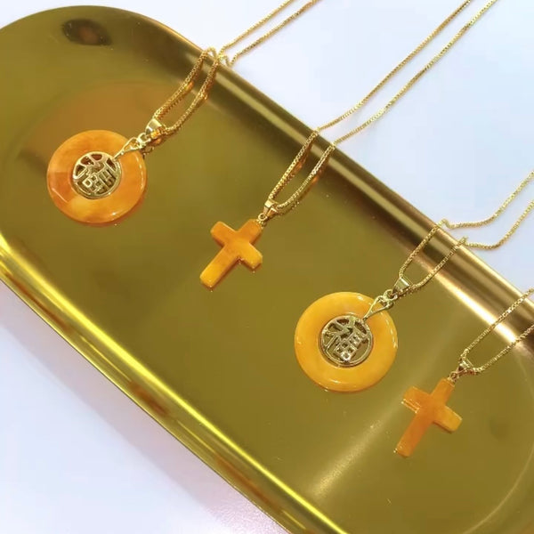 Yellow Lucky Charm & Cross (Sold Separately)