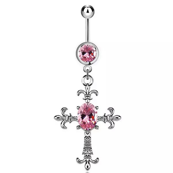 Pink Cross Belly Ring