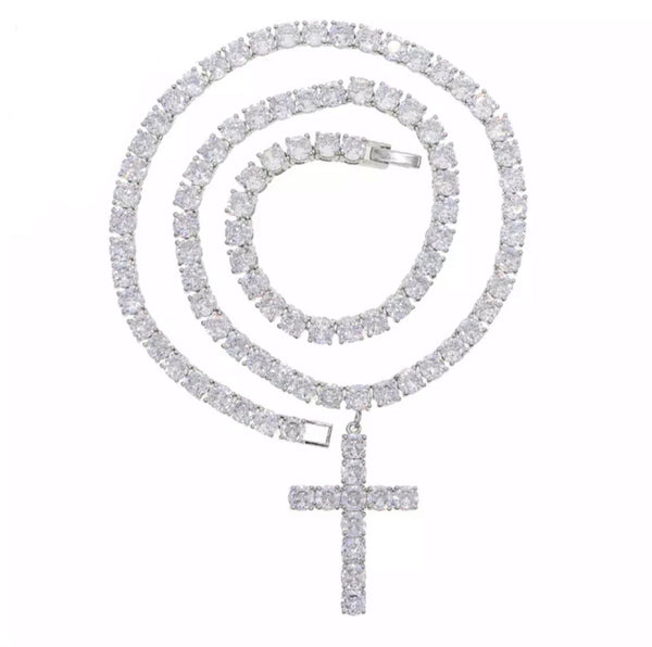 Icy Diamante Cross Necklace | Silver